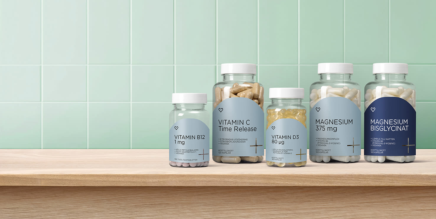 Produkter på rad från serien Hjärtas plus.