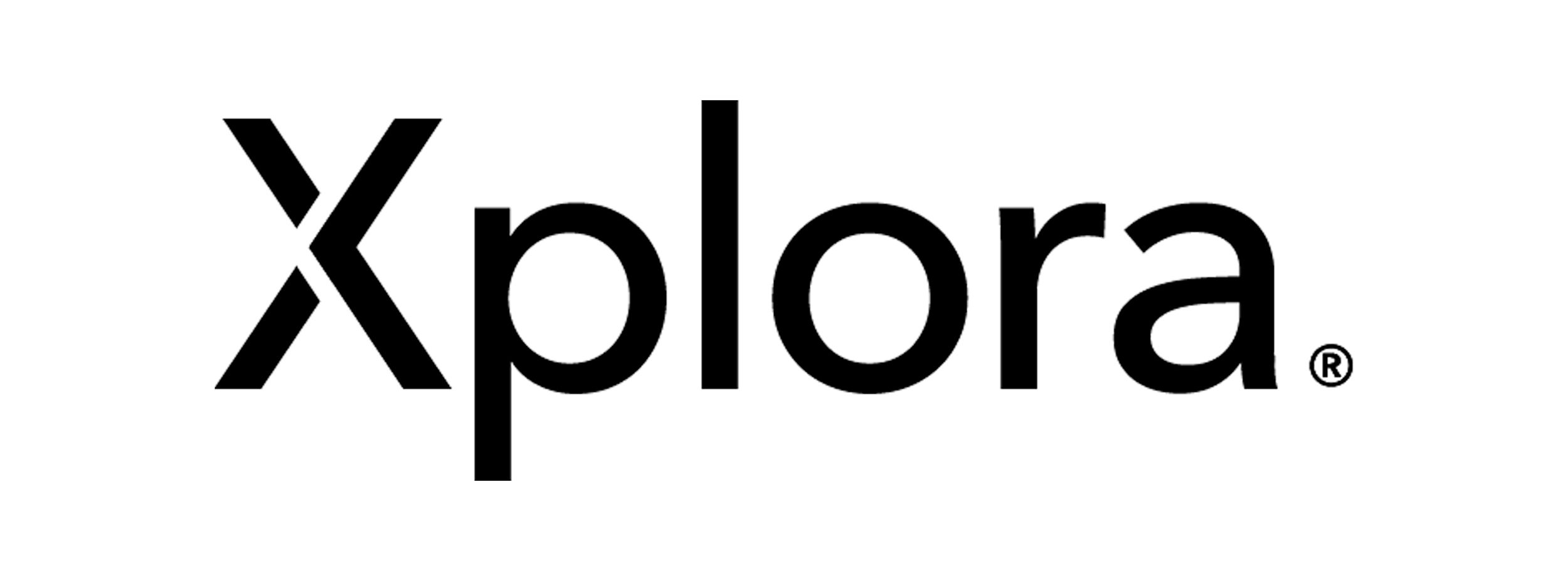 Logo: Svart text "Xplora" med registrerat varumärke-symbol på vit bakgrund.
